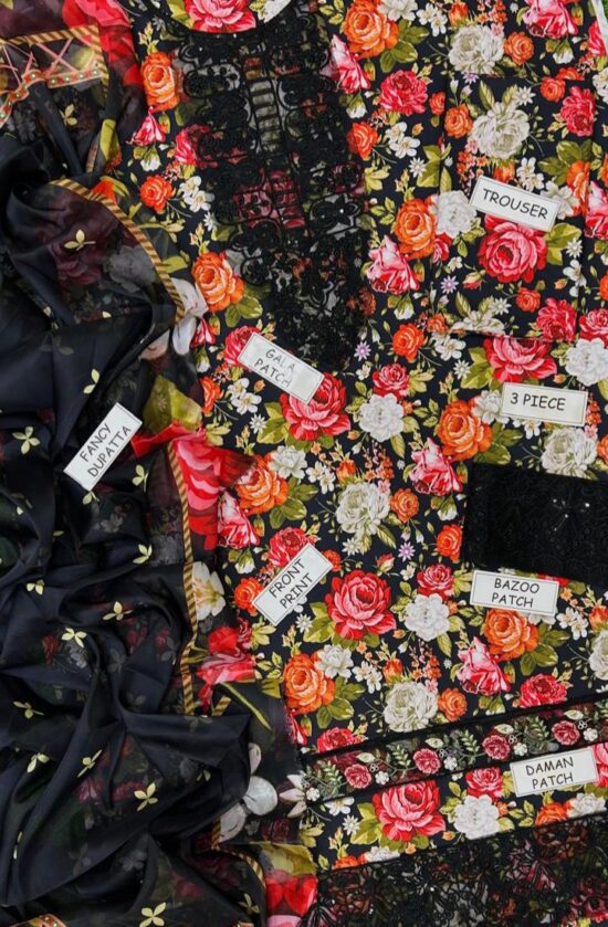 3pcs unstitched suit fabric (shirt).....silk (dupatta).... silk (trouser).... silk